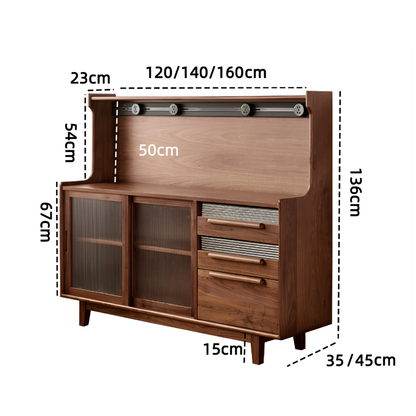 Modern North American Black Walnut Storage Cabinet - Solid Wood Sideboard with Sliding Glass Doors