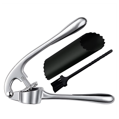 Premium Garlic Press Set – Zinc Alloy Stainless Steel Crusher with Peeler and Cleaning Brush