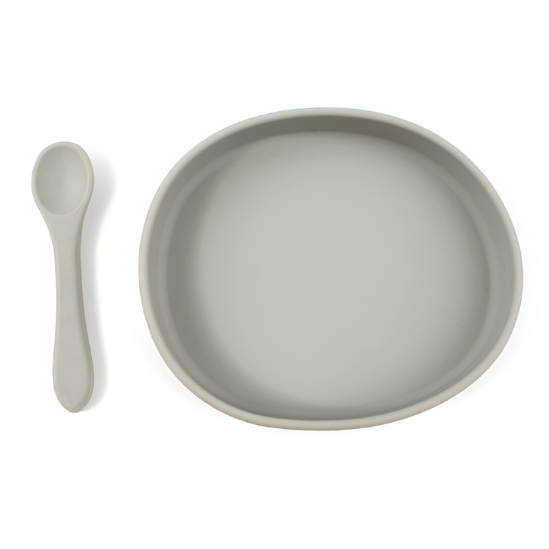 Silicone Baby Feeding Plate and Spoon Set – Oval Non-Slip Dish for Toddlers - Available in 9 Colors