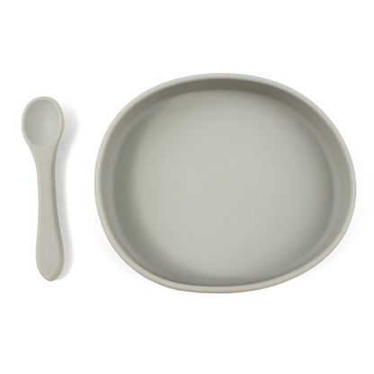 Silicone Baby Feeding Plate and Spoon Set – Oval Non-Slip Dish for Toddlers - Available in 9 Colors