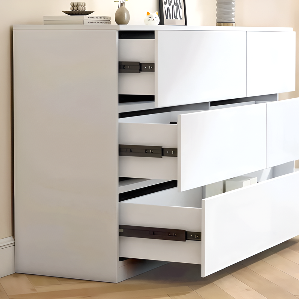 Modern 6-Drawer Dresser Cabinet – Minimalist Storage Solution in Olive Green or Grey