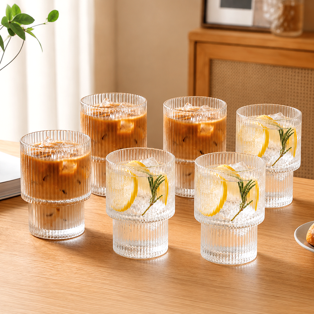 High Borosilicate Glass Cup – Large-Capacity Vertical Grain Milk & Iced Coffee Drinkware