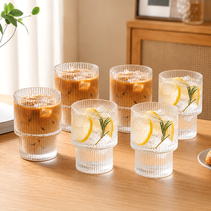 High Borosilicate Glass Cup – Large-Capacity Vertical Grain Milk & Iced Coffee Drinkware