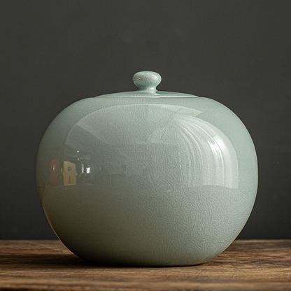Glazed Ceramic Tea Storage Jar with Sealed Lid – Decorative Tea Canister