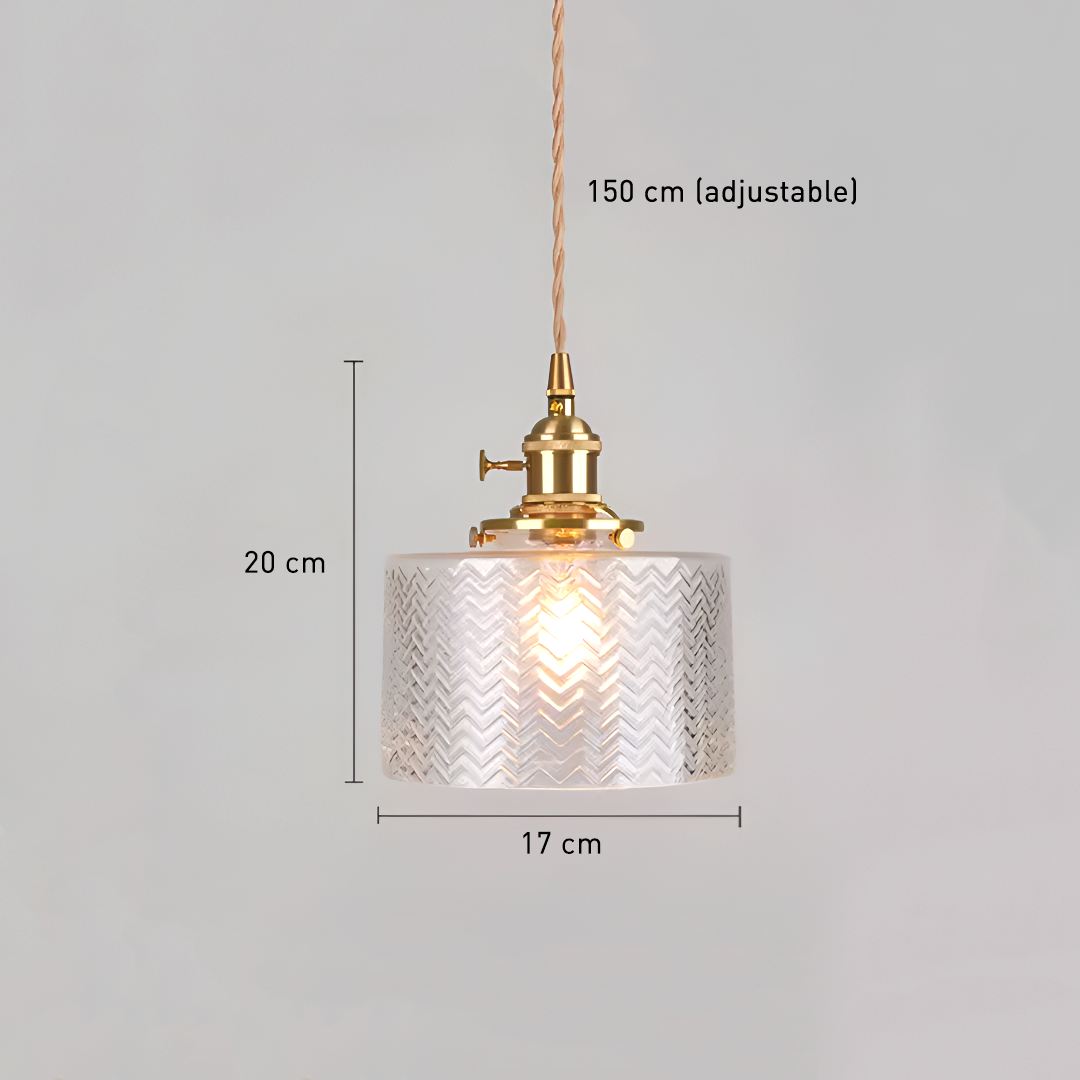 Vintage Brass Herringbone Glass Pendant Light – Retro Japanese Style Hanging Lamp