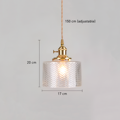 Vintage Brass Herringbone Glass Pendant Light – Retro Japanese Style Hanging Lamp