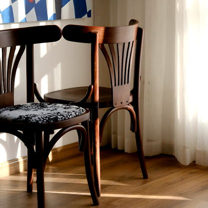 Vintage American Country Solid Wood Dining Chair - Retro Café & Home Accent Chair with Upholstered or Wooden Seat