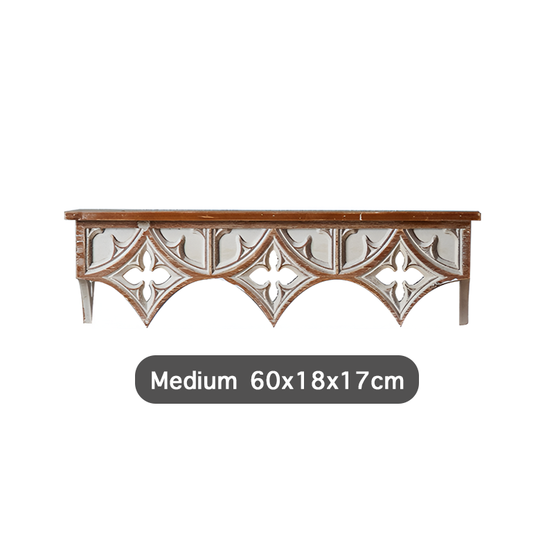 Handcrafted Rustic Wooden Wall Shelf – Vintage Carved Wall Décor for Living Room, Kitchen, or Café