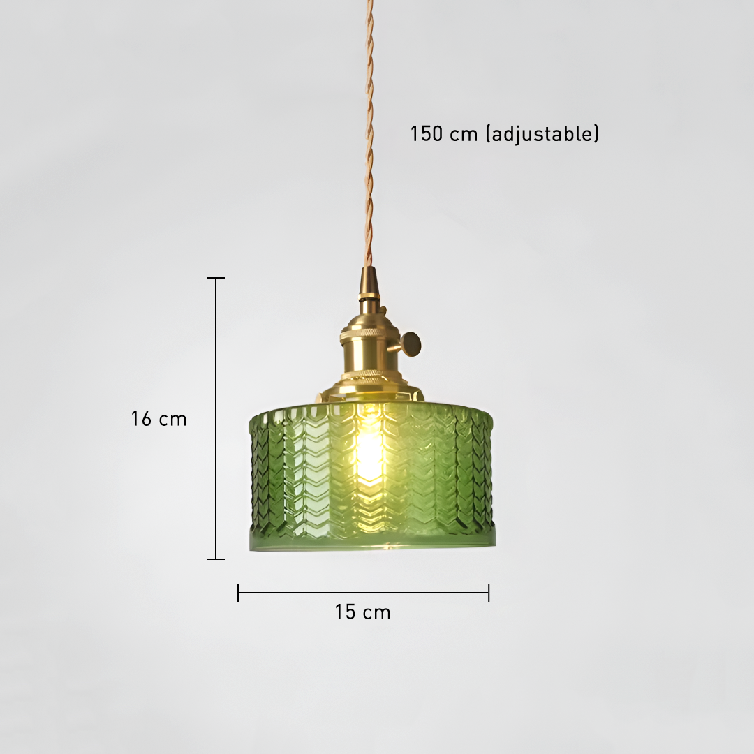 Vintage Brass Herringbone Glass Pendant Light – Retro Japanese Style Hanging Lamp