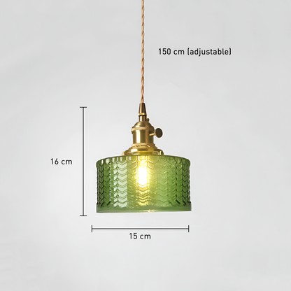 Vintage Brass Herringbone Glass Pendant Light – Retro Japanese Style Hanging Lamp