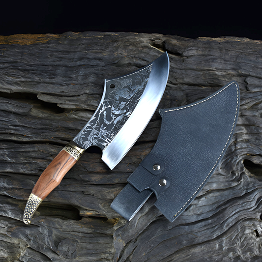 Hand-Forged Chopping Knife – Arc Chef Knife with Rosewood Handle and Leather Sheath