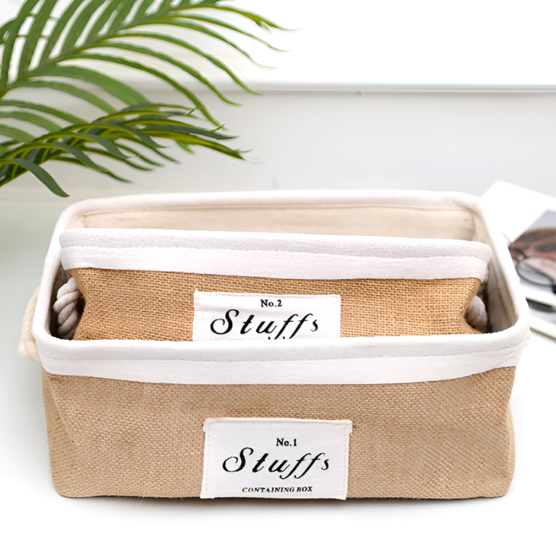 Jute Fabric Organizer Boxes with Rope Handles – For Home, Closet and Living Room
