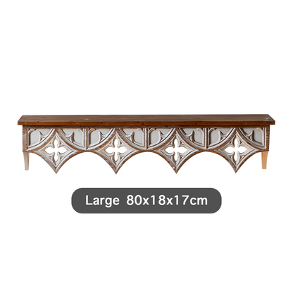 Handcrafted Rustic Wooden Wall Shelf – Vintage Carved Wall Décor for Living Room, Kitchen, or Café