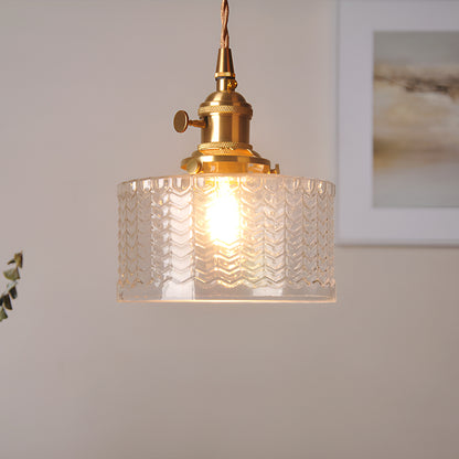 Vintage Brass Glass Pendant Light with Edison LED Bulb – Retro Japanese Style Chandelier for Dining Room, Bedroom, Bar, Entryway
