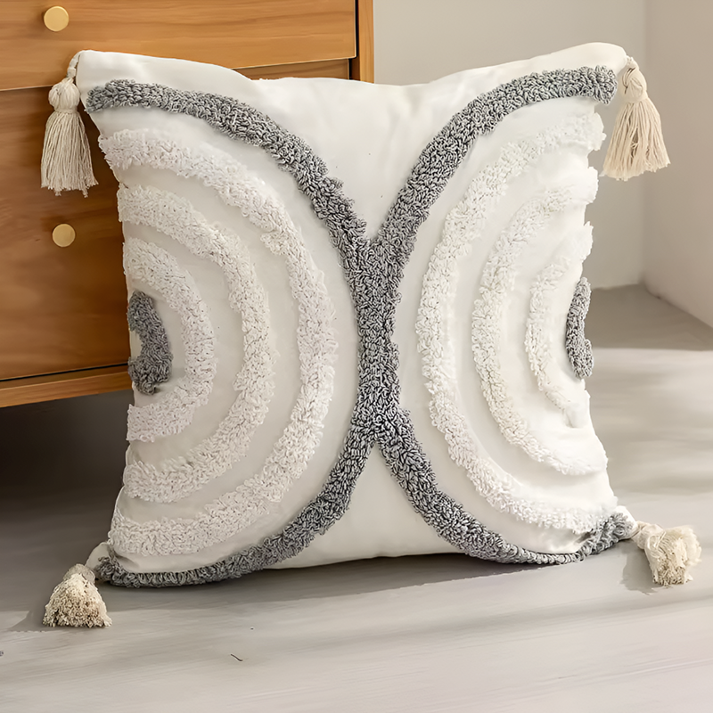 Pure Cotton Nordic Bohemian Pillowcases – Tufted Tassel Cushion Covers for Sofa, Bed & Bay Window