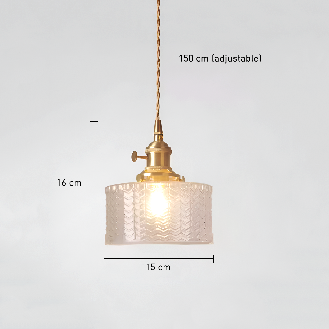Vintage Brass Herringbone Glass Pendant Light – Retro Japanese Style Hanging Lamp