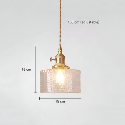 Vintage Brass Herringbone Glass Pendant Light – Retro Japanese Style Hanging Lamp