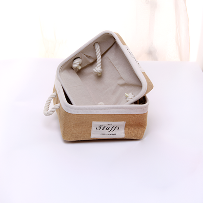 Jute Fabric Organizer Boxes with Rope Handles – For Home, Closet and Living Room