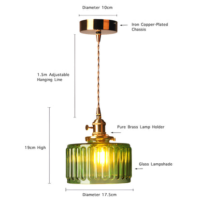 Vintage Brass Glass Pendant Light with Edison LED Bulb – Retro Japanese Style Chandelier for Dining Room, Bedroom, Bar, Entryway