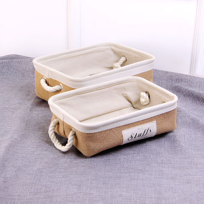 Jute Fabric Organizer Boxes with Rope Handles – For Home, Closet and Living Room