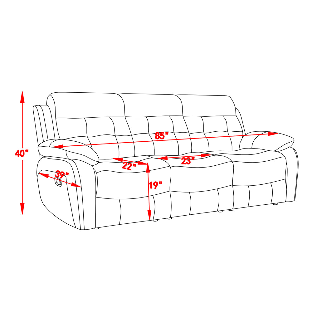 Genuine Leather Manual Reclining 3-Seater Sofa with Drop-Down Table, Cup Holders & Storage