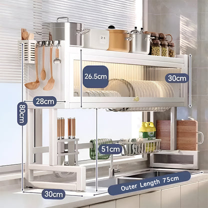 Over the Sink Dish Drying Rack with Dustproof Cover – Multifunctional Kitchen Storage Organizer