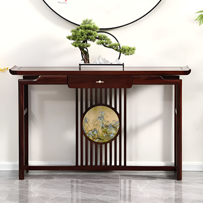 African Black Walnut Entrance Console Table + Pair of Flower Stands – Solid Wood Entryway Table