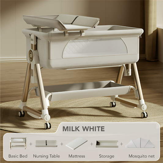Luxury Pro Baby Bassinet Crib – Bedside Sleeper with Changing Table, Storage Basket & Free Mosquito Net - Adjustable Newborn Rocking Cot
