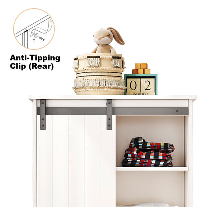 White Storage Cabinet with Sliding Door & 5 Drawers – Adjustable Shelf Dresser for Bedroom or Living Room