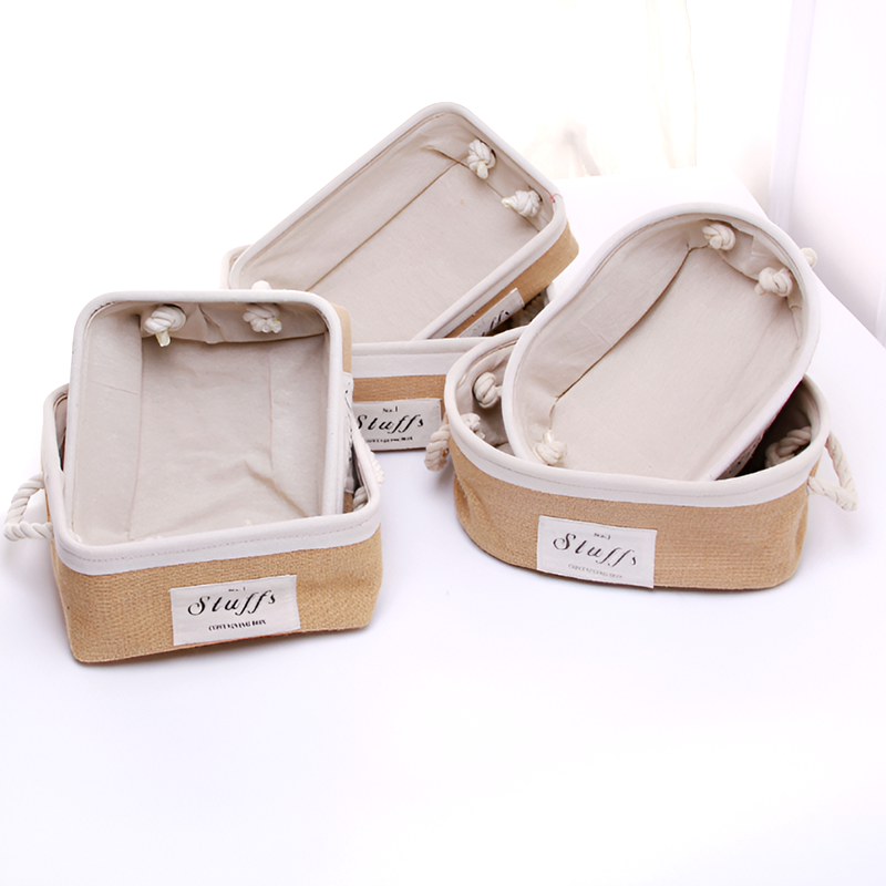 Jute Fabric Organizer Boxes with Rope Handles – For Home, Closet and Living Room