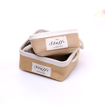 Jute Fabric Organizer Boxes with Rope Handles – For Home, Closet and Living Room