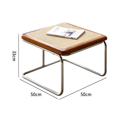 Nordic Nested Coffee Table Set – Solid Wood, Glass and Rattan with Stainless Steel Frame, Modern Antique Style