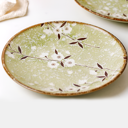 Ceramic Green Cherry Blossom Tableware – Japanese Underglaze Porcelain Bowls & Plates
