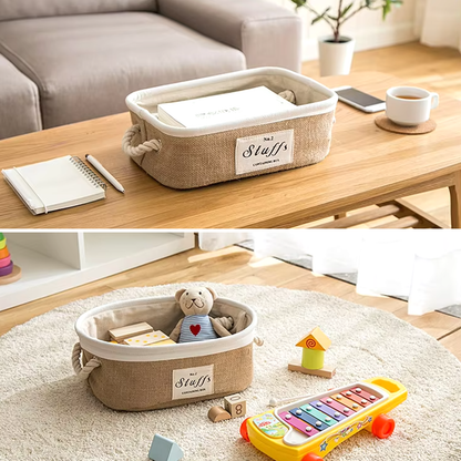 Jute Fabric Organizer Boxes with Rope Handles – For Home, Closet and Living Room