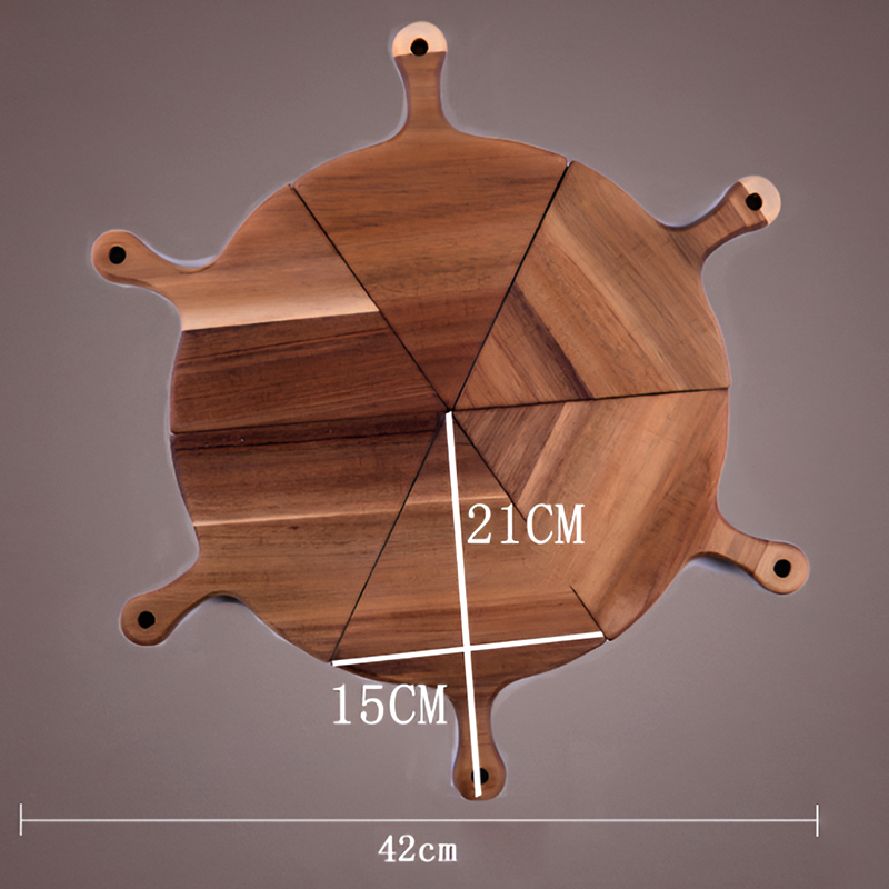 Premium Wood Puzzle Pizza Platter – 6-Slice Detachable Serving Board with Handles