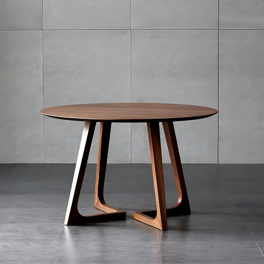 Solid Wood Round Dining Table – Walnut Finish, Modern Japanese Nordic Style
