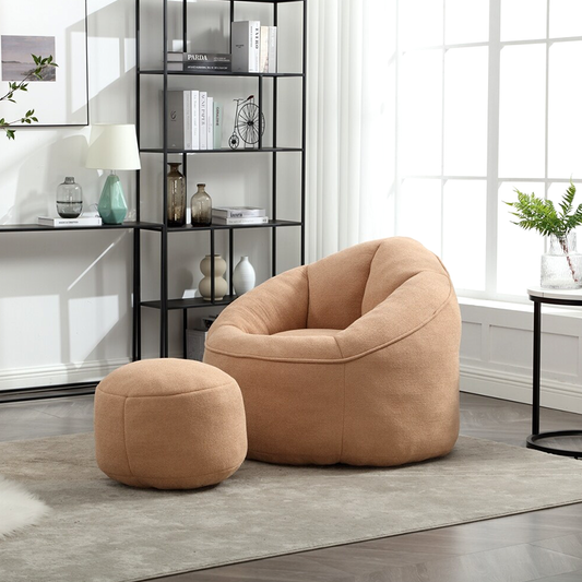 Modern Bean Bag Chair with Footrest – Comfy High-Density Foam Lounge Chair for Bedroom and Living Room