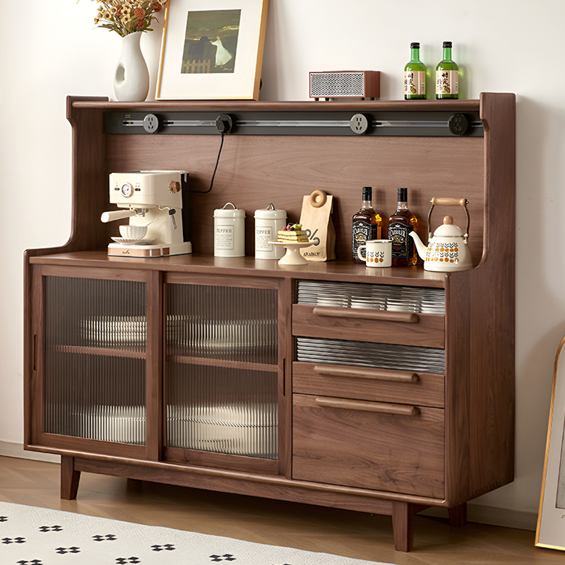 Modern North American Black Walnut Storage Cabinet - Solid Wood Sideboard with Sliding Glass Doors