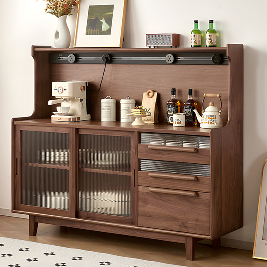Modern North American Black Walnut Storage Cabinet - Solid Wood Sideboard with Sliding Glass Doors