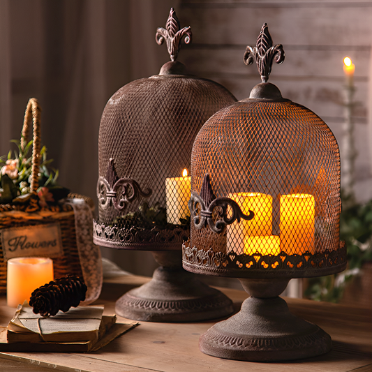 Rustic Iron Candle Holder - Vintage Birdcage Style Decorative Home Décor