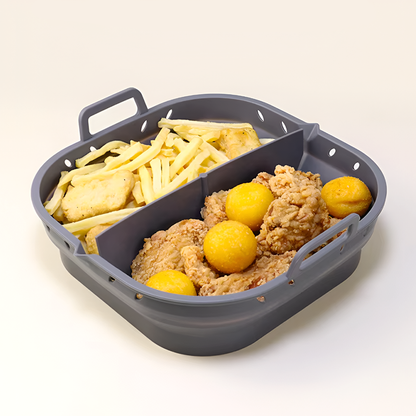 Silicon Air Fryer Baking Tray with Partition - Heat-Resistant, Foldable and Reusable Cooking Basket