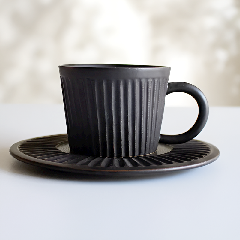 Pottery Coffee Cup with Saucer – Minimalist Ceramic Tea Mug Set for Home & Café