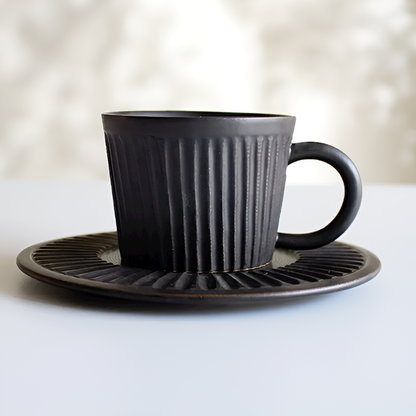 Pottery Coffee Cup with Saucer – Minimalist Ceramic Tea Mug Set for Home & Café