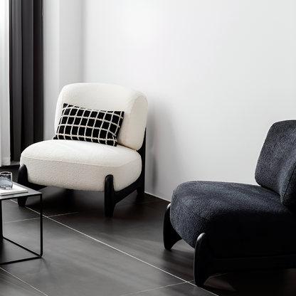 Modern Lounge Chair in Cream White & Smoky Gray – Washable Teddy Fabric, Solid Wood