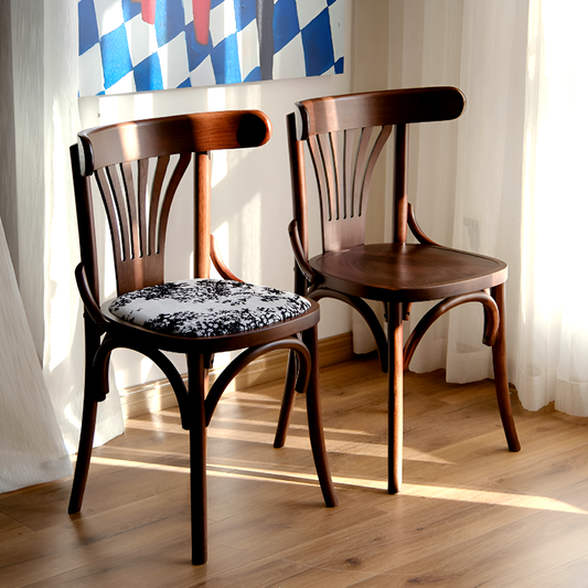 Vintage American Country Solid Wood Dining Chair - Retro Café & Home Accent Chair with Upholstered or Wooden Seat
