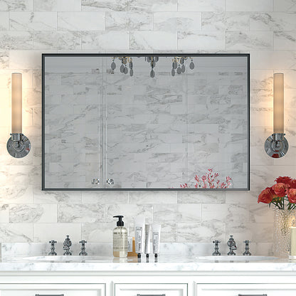 40x30 Inch Black Vanity Mirror – Glossy Framed Bathroom Wall Mirror, Horizontal & Vertical Mounting