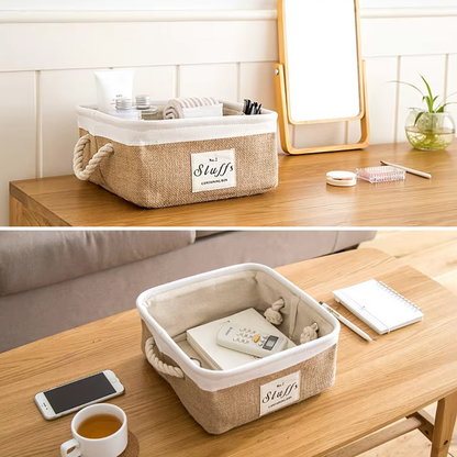 Jute Fabric Organizer Boxes with Rope Handles – For Home, Closet and Living Room