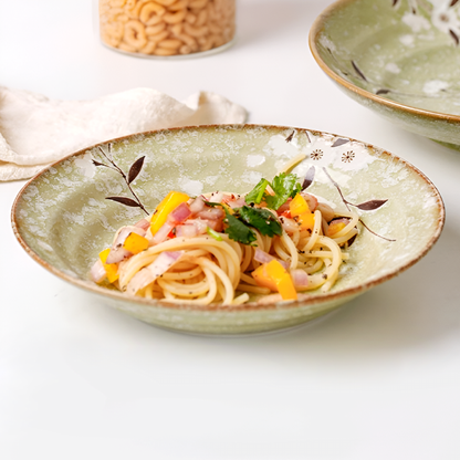 Ceramic Green Cherry Blossom Tableware – Japanese Underglaze Porcelain Bowls & Plates