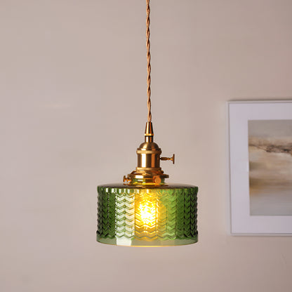 Vintage Brass Glass Pendant Light with Edison LED Bulb – Retro Japanese Style Chandelier for Dining Room, Bedroom, Bar, Entryway