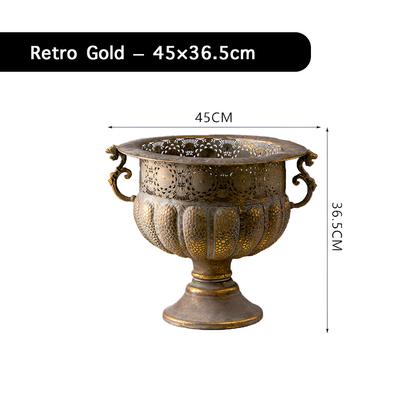 European Retro Iron Flower Pots/Vase - Worn Metal Vintage Style, Matte White And Gold/Copper Finishes, Multiple Sizes